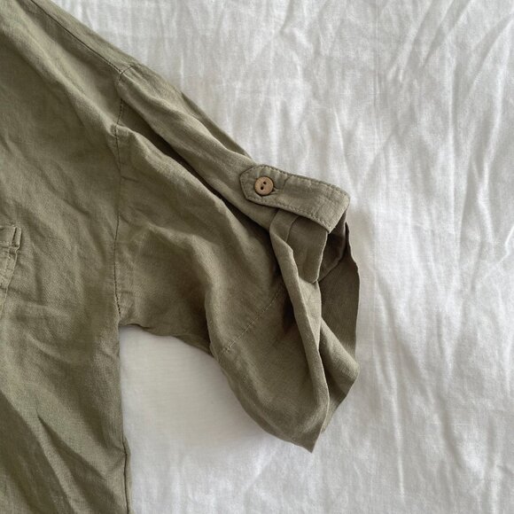 Zara Linen Blend Olive Button T Shirt (sz S) - Picture 7 of 8